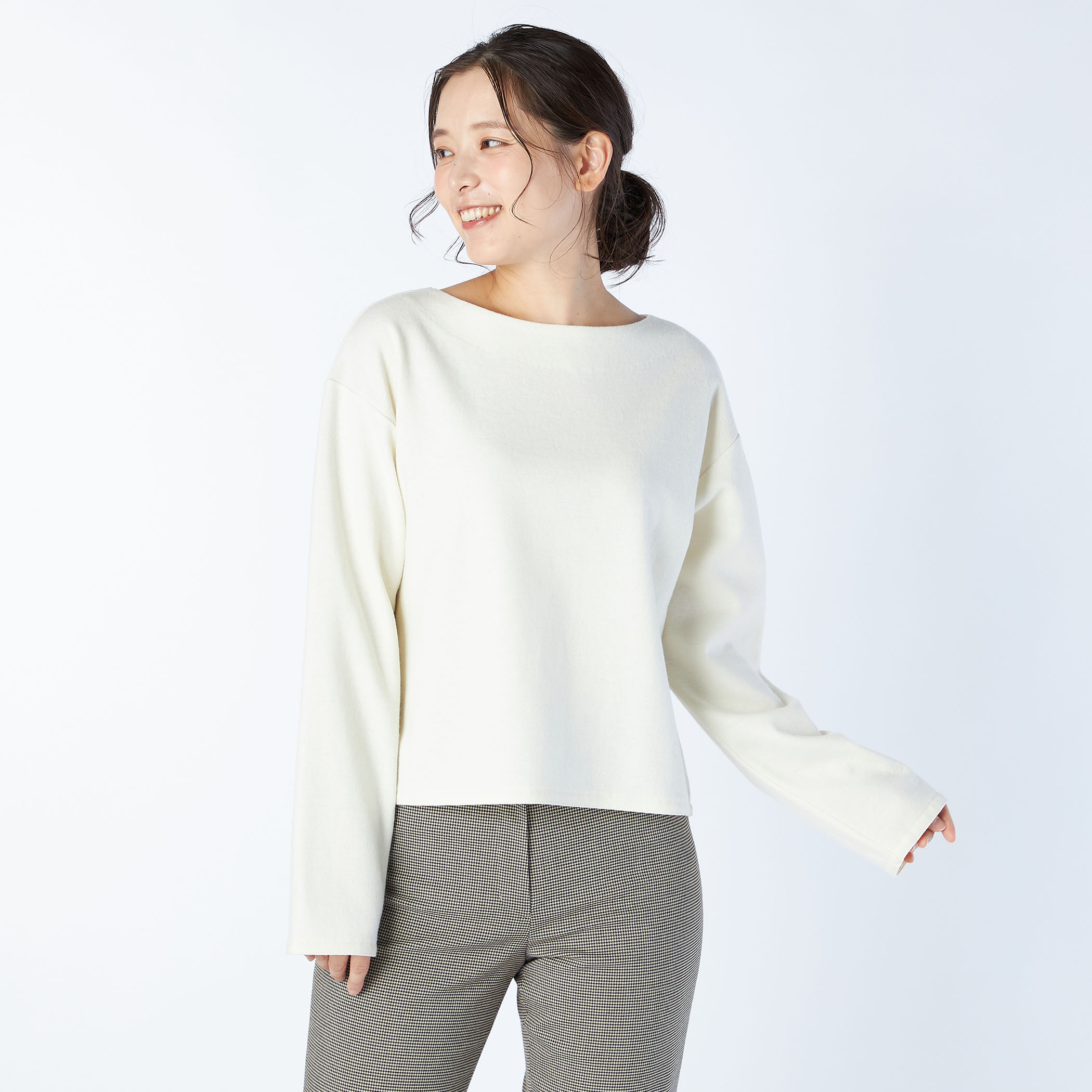 ウールジャージーボートネックカットソー