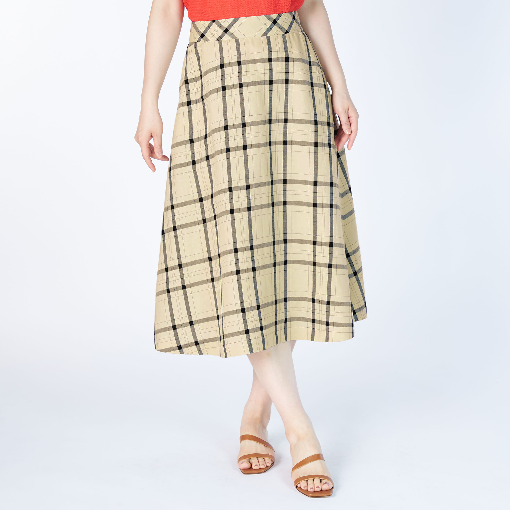 リネンチェックスカート