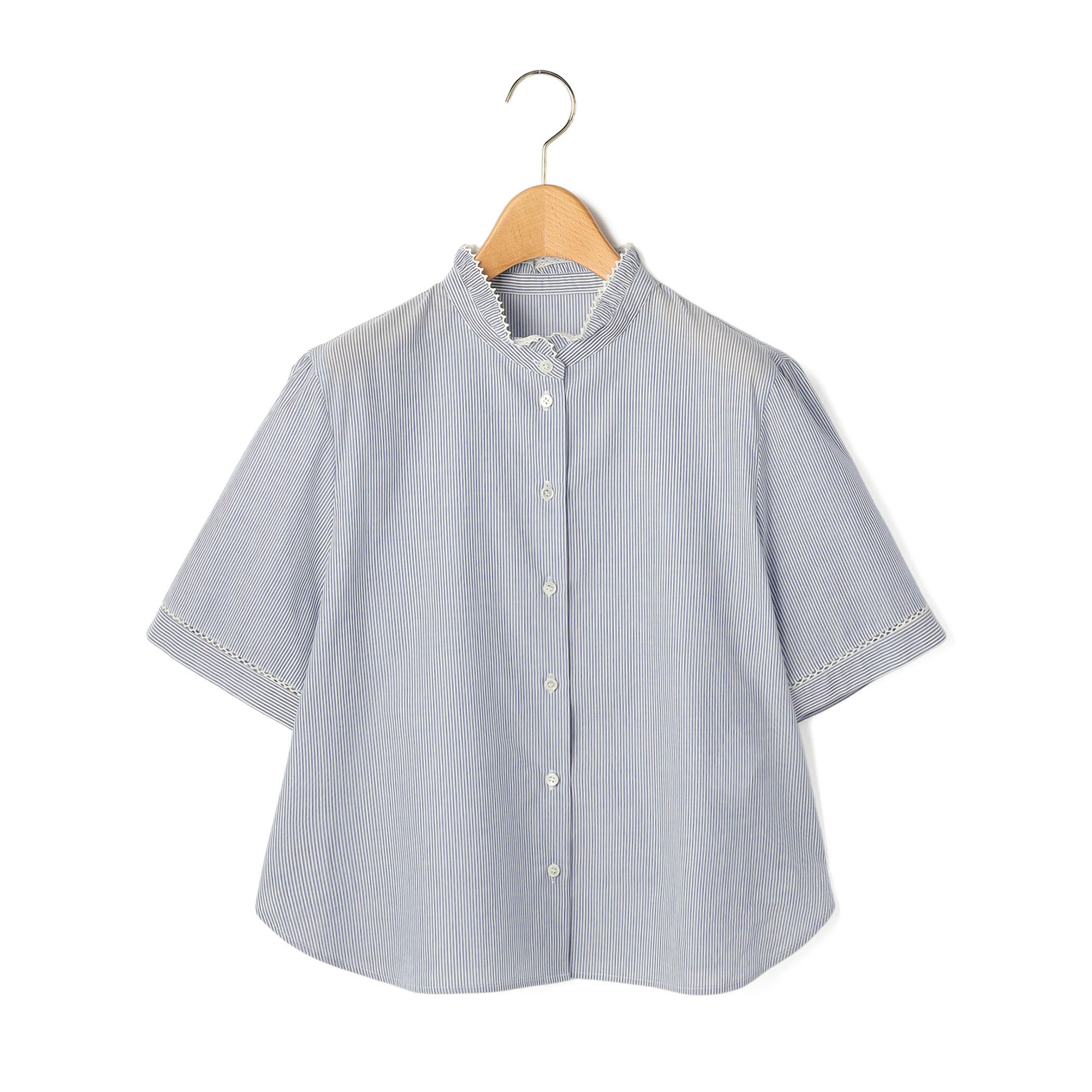 ローンストライプハーフスリーブブラウス