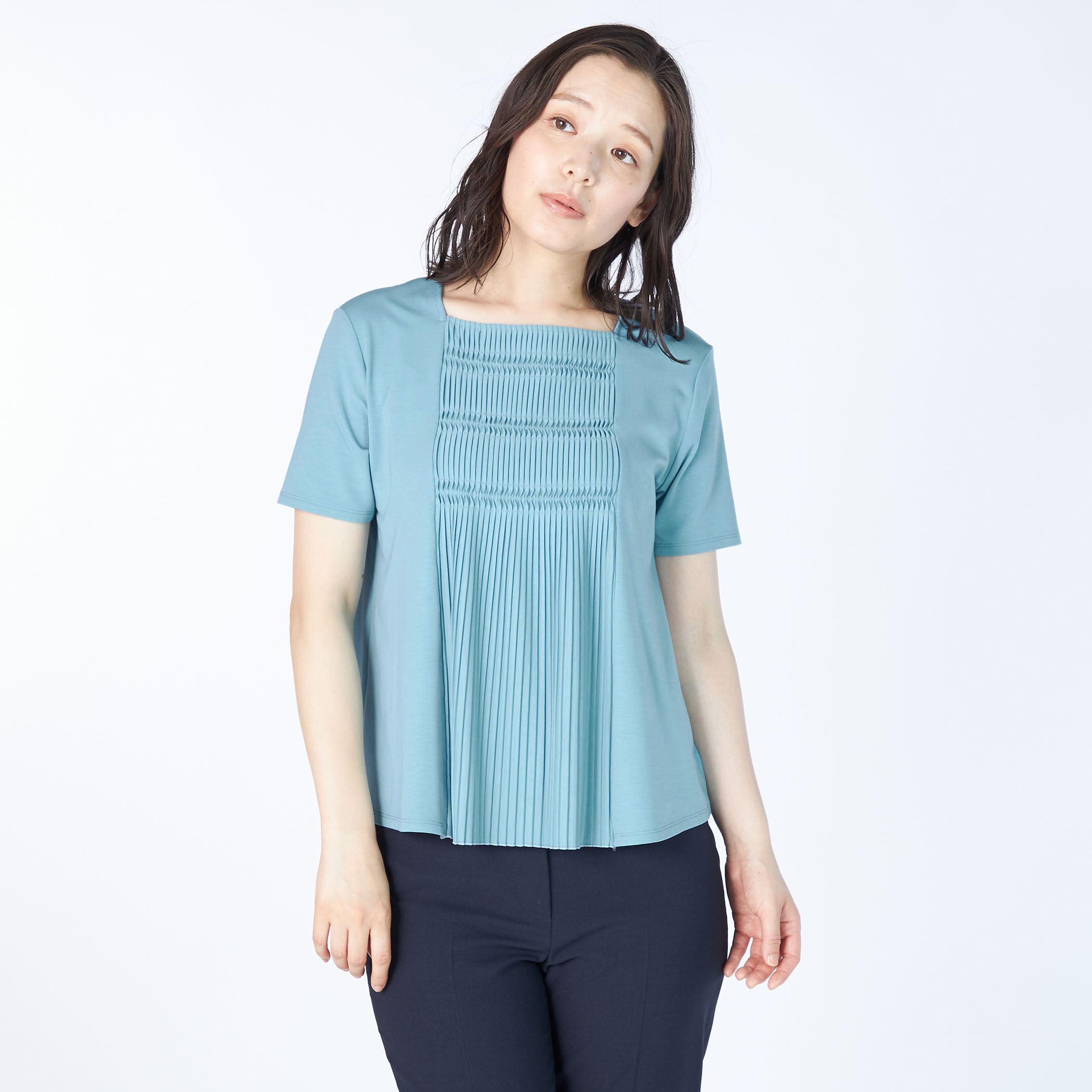 プリーツジャージーカットソー