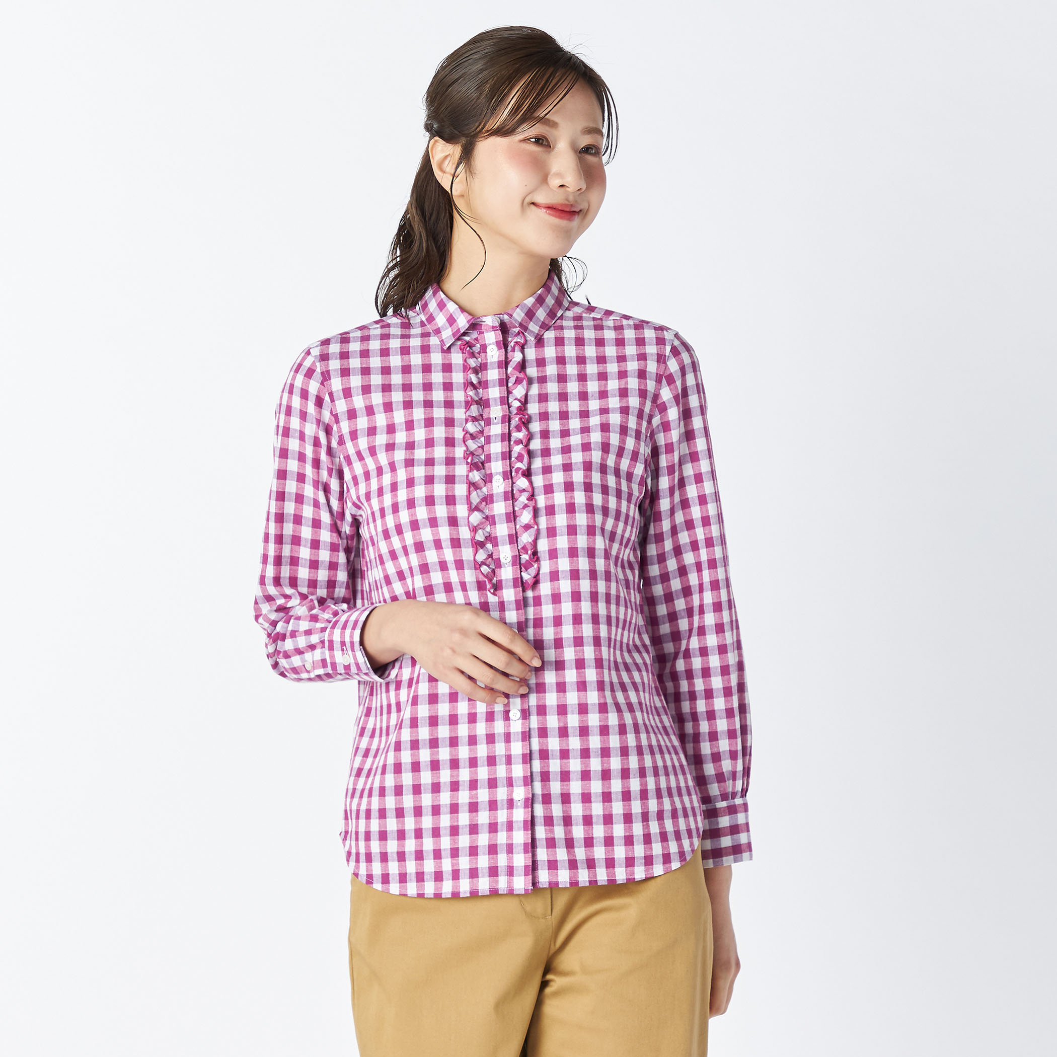 リネンコットンギンガムブラウス