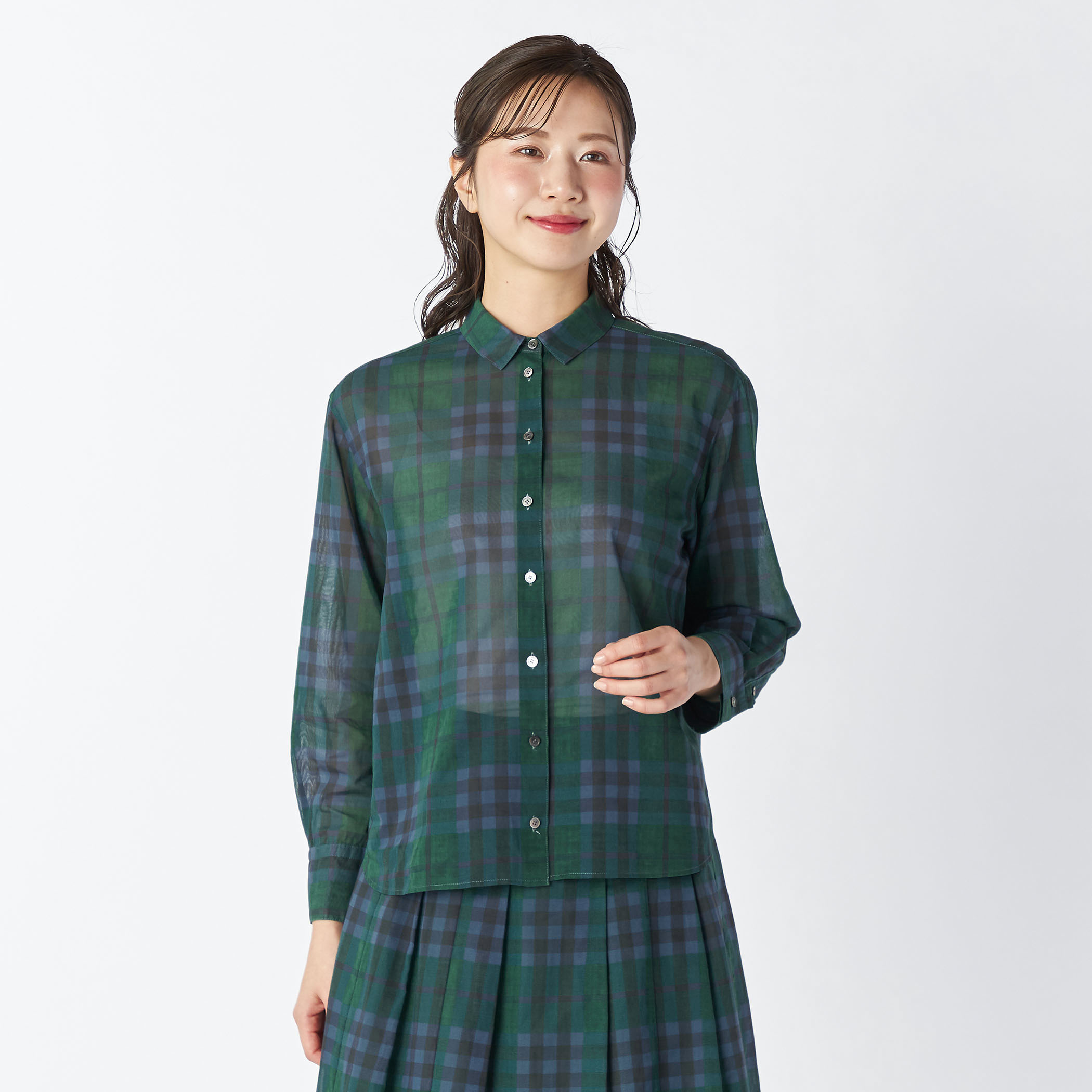 オーガンジーキースチェックブラウス