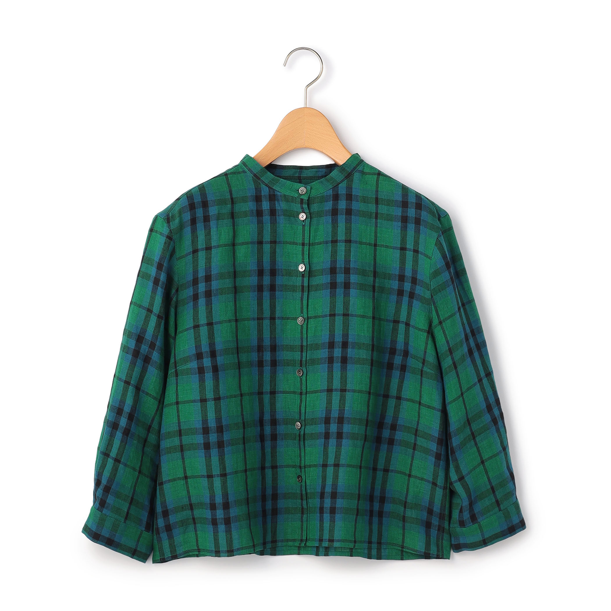 リネンキースチェックブラウス