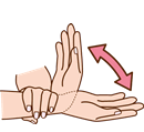 手首を反対の手でつかみ、そこを軸にして曲げたり、戻したりする