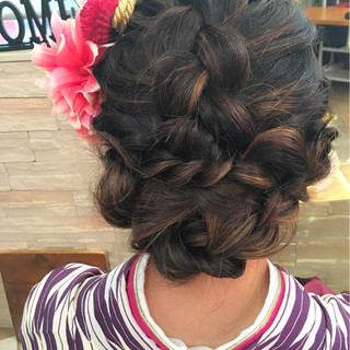 ロング ヘアアレンジ 着物 編み込み Old Chiho Hair