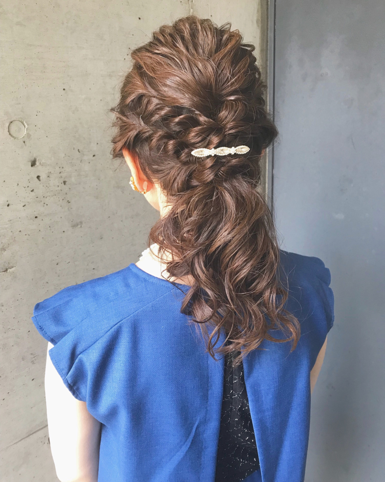 セミロング 編み込み ポニーテール 結婚式|schritt (シュリット