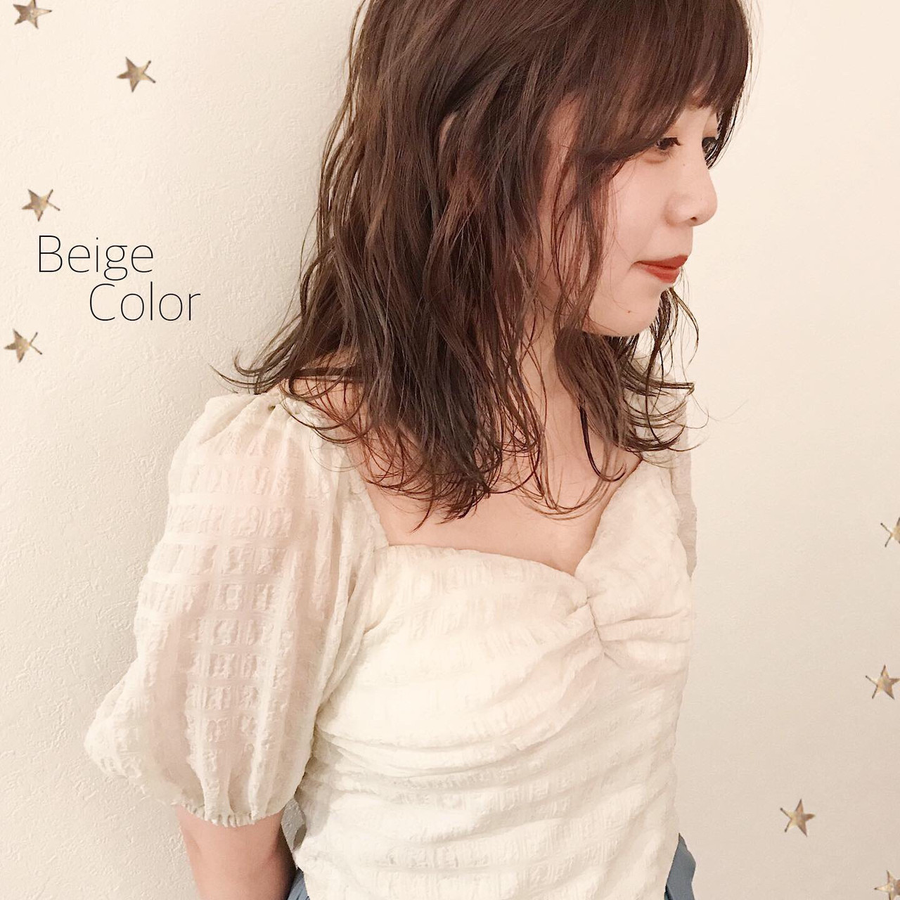 ゆる巻き ミディアム ダブルカラー フェミニン Salon Akira 市川千夏