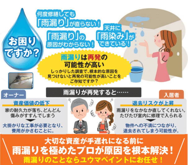 ユウマペイントの「雨漏り」119番!実績4000件と再発ゼロの職人技1