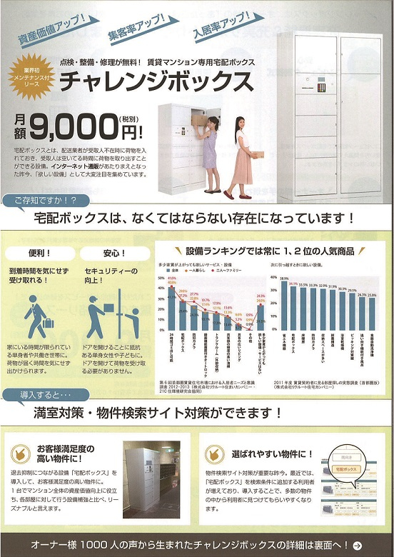 リースでお安く手軽に導入!月額9,000円~の「賃貸専用宅配ボックス」2