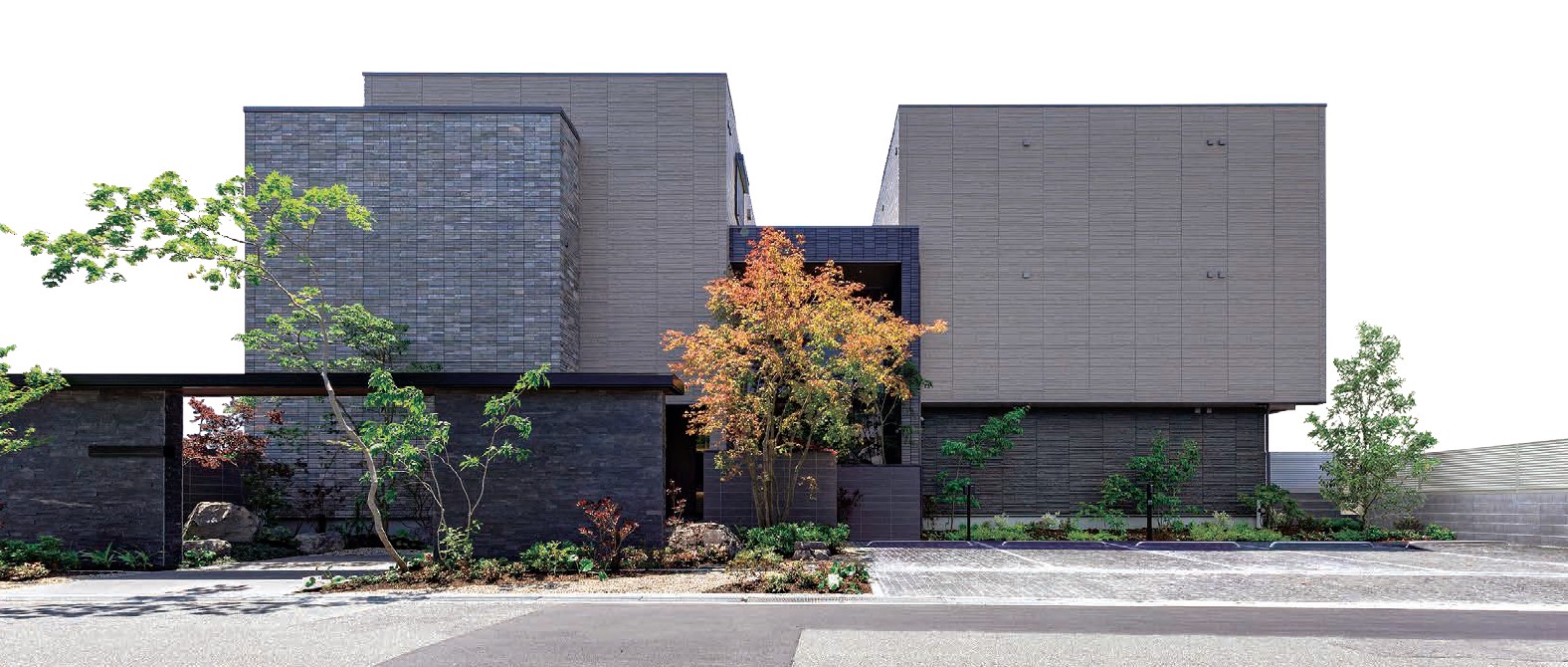 【箕面萱野駅近くの好立地に竣工】高遮音床システムの効果は体感必須！石貼りと木調縦格子スクリーンをアクセントにした重厚感ある外観が目をひく重量鉄骨造3階建て高級賃貸マンション 完成実例見学会｜積水ハウス0