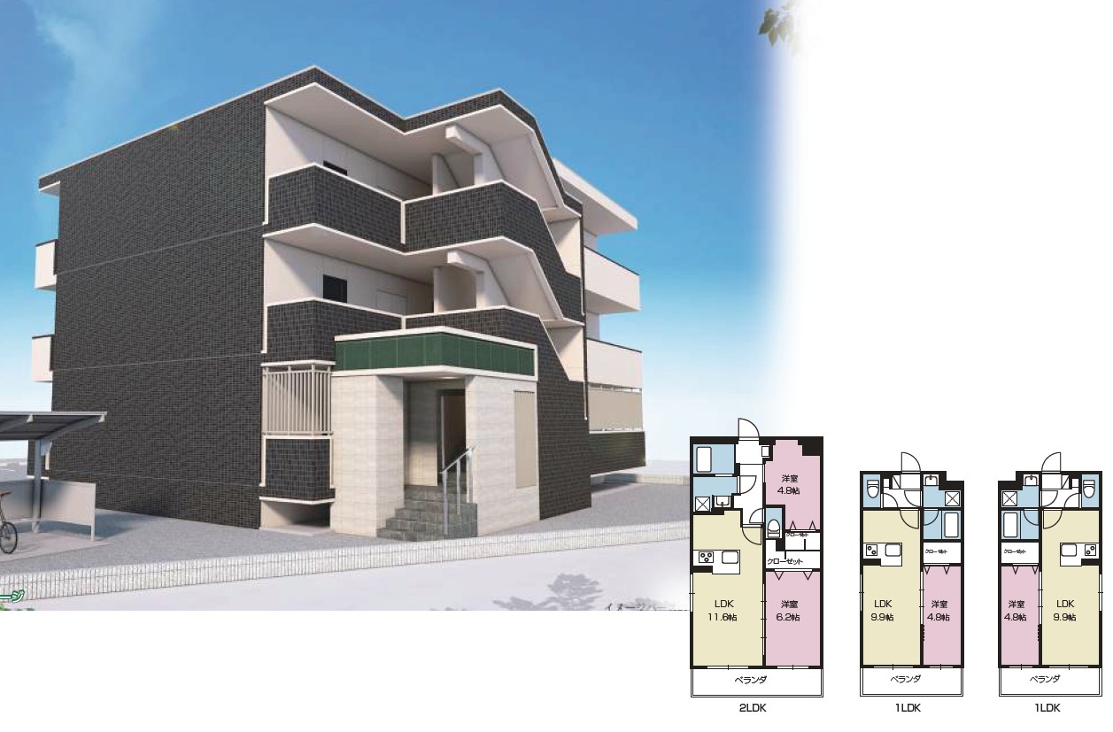 【イオンタウン富士南店の目の前に竣工】入居者ニーズに応えた設備仕様が揃った34㎡の1LDKと51㎡の2LDKがまとめて見られる貴重な機会。耐震性・耐久性に優れたRC造3階建て賃貸マンション 完成見学会｜クラスト