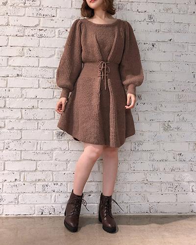 レースアップニットワンピース Niceclaup Milk ミルク