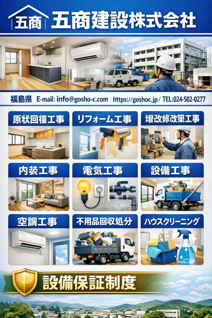 福島県伊達市で原状回復工事 リフォーム工事 リノベーション工事 内装 