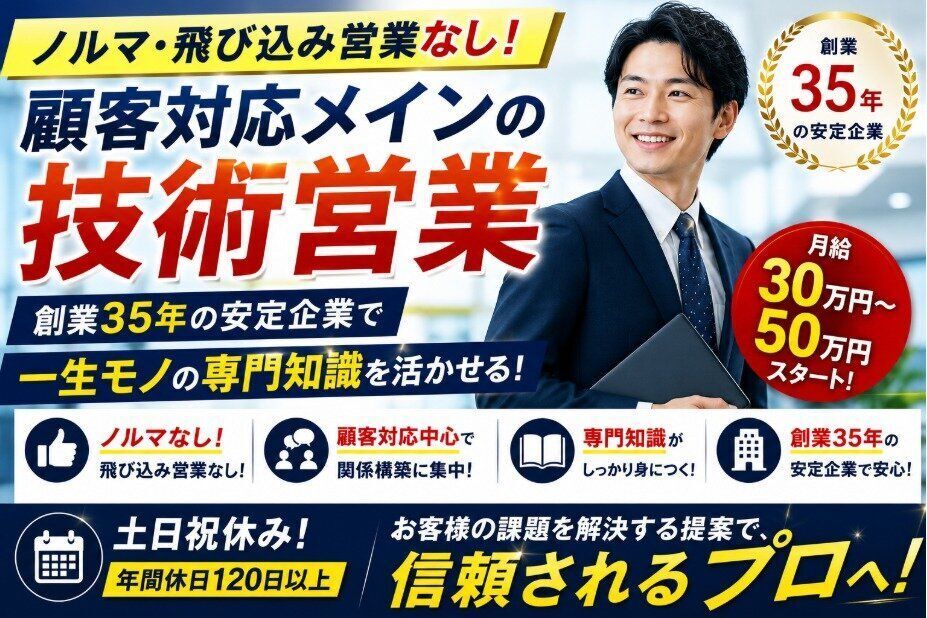 【未経験OK】電気工事の提案営業｜月30万～50万円＋インセン｜資格を活かしてキャリアアップ｜土日祝休み