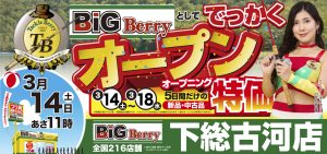 【BiG Berry 下総古河店】グランドオープンのお知らせ！※　3/9(月)より先行買取30％UPスタート！　