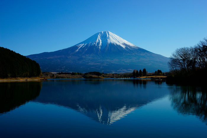 富士山と湖に映る逆さ富士