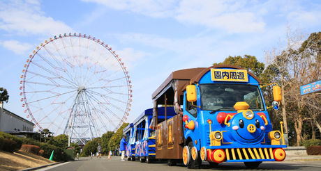 葛西臨海公園内を走るバスと観覧車