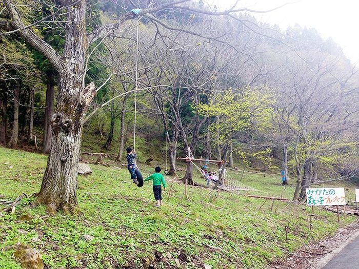 とちのき村の自然のアクティビティをしている子供達の写真