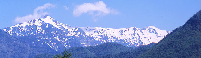 山頂に雪が積もった山の写真