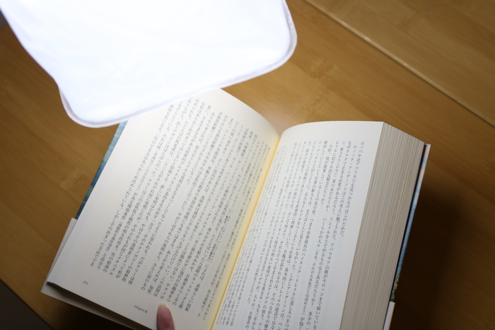 本をランタンで照らしている写真