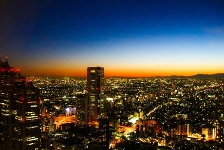 都会の夕焼けの写真