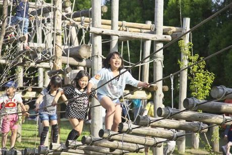 アスレチックで遊ぶ子供