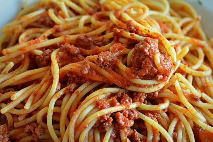 スパゲティミートソースの接写