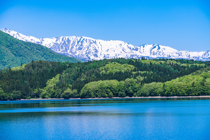 青木湖から見たアルプス山脈