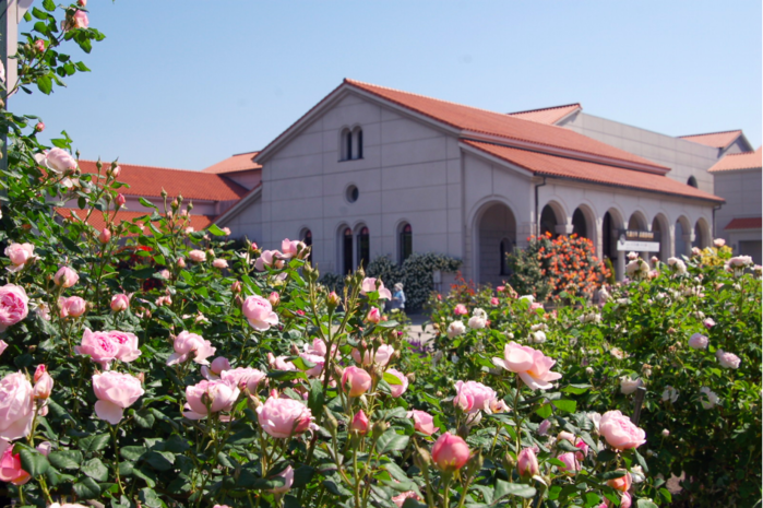薔薇の庭園と修道院風建築