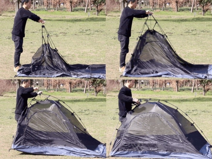 OUTDOOR MANのテントを組み立てる男性