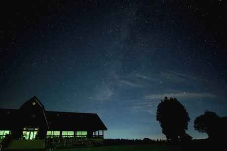星空の下の建物と木