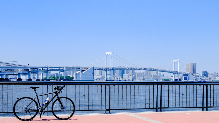 海バックで置かれたランドナー