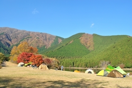 紅葉の中のキャンプ