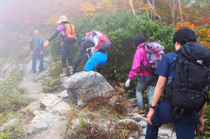 霧がかる登山道の様子