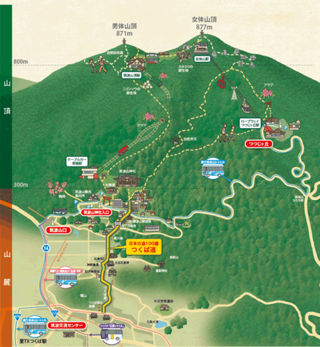 筑波山のコースマップ