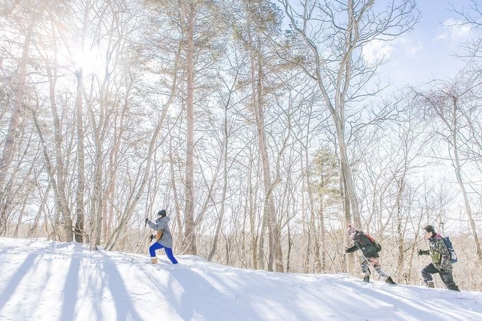 雪山を駆け上がる人々
