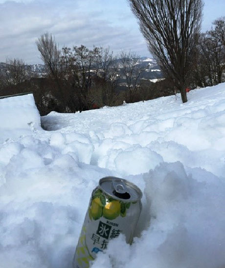 自然の雪で冷やされたお酒