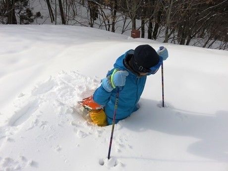 美方高原自然の家とちのき村をスノーシューを履いて歩く様子