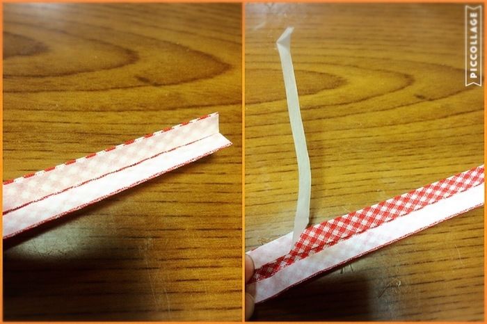 アイロン接着のバイアステープを貼る様子