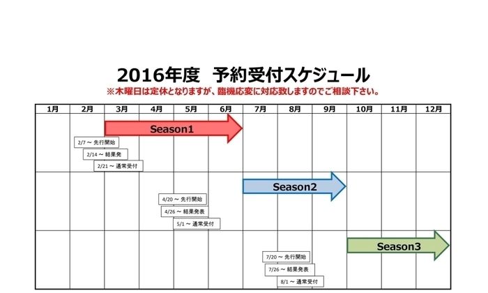 2016年度の予約スケジュール
