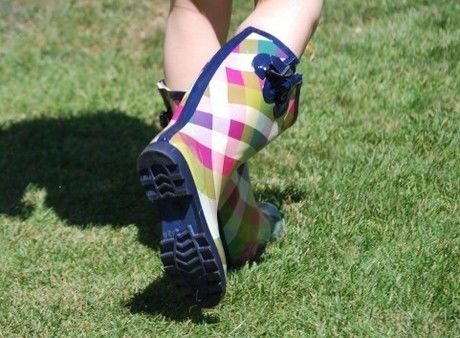 カラフルギンガムチェックのレインブーツ