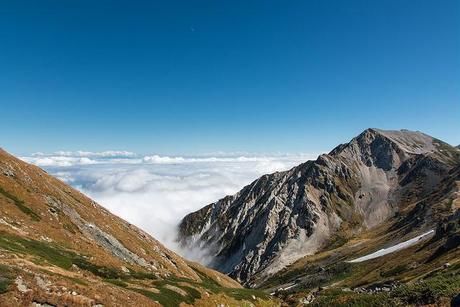 雄大な山々と上から見た雲