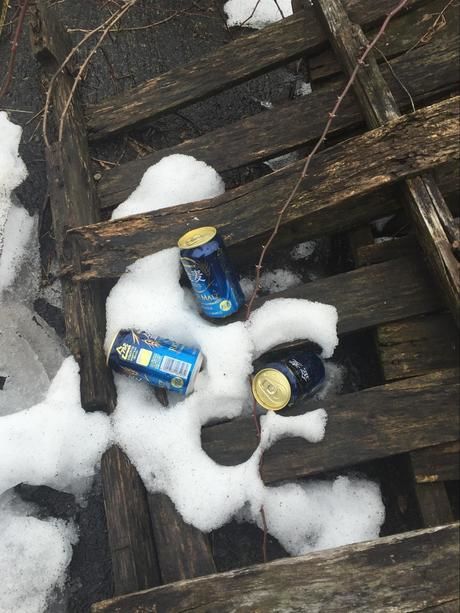 雪でお酒を冷やしている様子