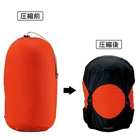 シュラフの圧縮前と圧縮後