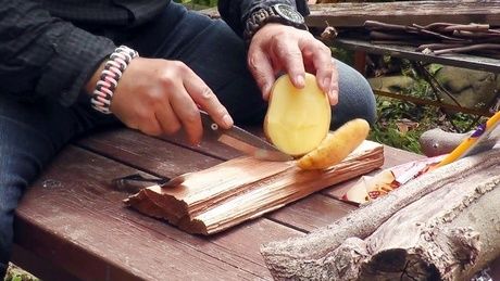スカンジトレッカーで野菜を切る様子