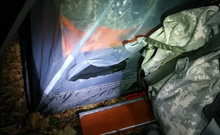 キタキツネの被害にあったテント
