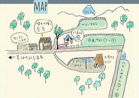 ほったらかしキャンプ場の手書きのMAP