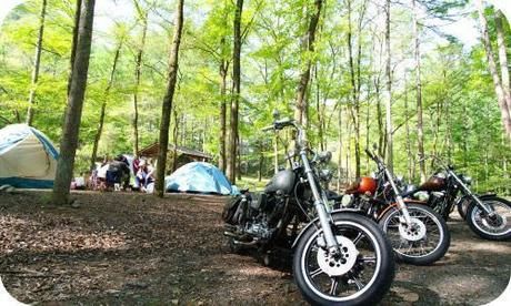 バイクも乗り入れしたまほーばの森のキャンプ場
