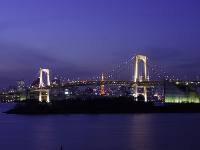 TOKYO BBQ アクアシティお台場店から見えるレインボーブリッジの夜景