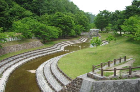 みつぎグリーンランド 敷地内を流れる川の風景